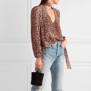 RIXO London Moss PussyBow Leopard Print Front Tie Silk Blouse New Size Large